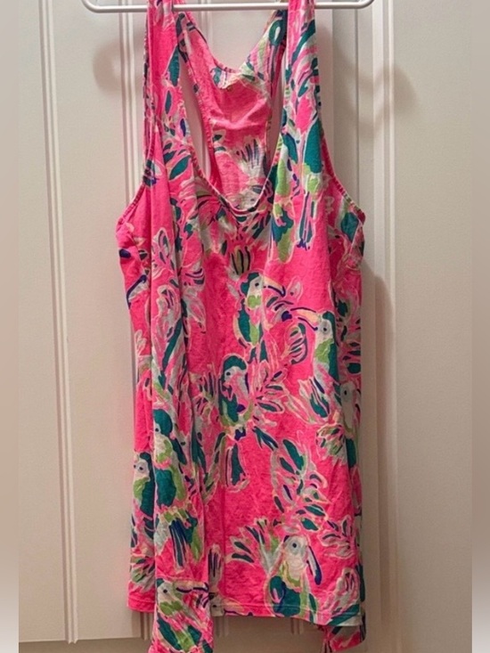 Lilly Pulitzer Tops - Lilly Pulitzer Pink Parrot Racerback Tank Top Size M Tropical Resort Summer